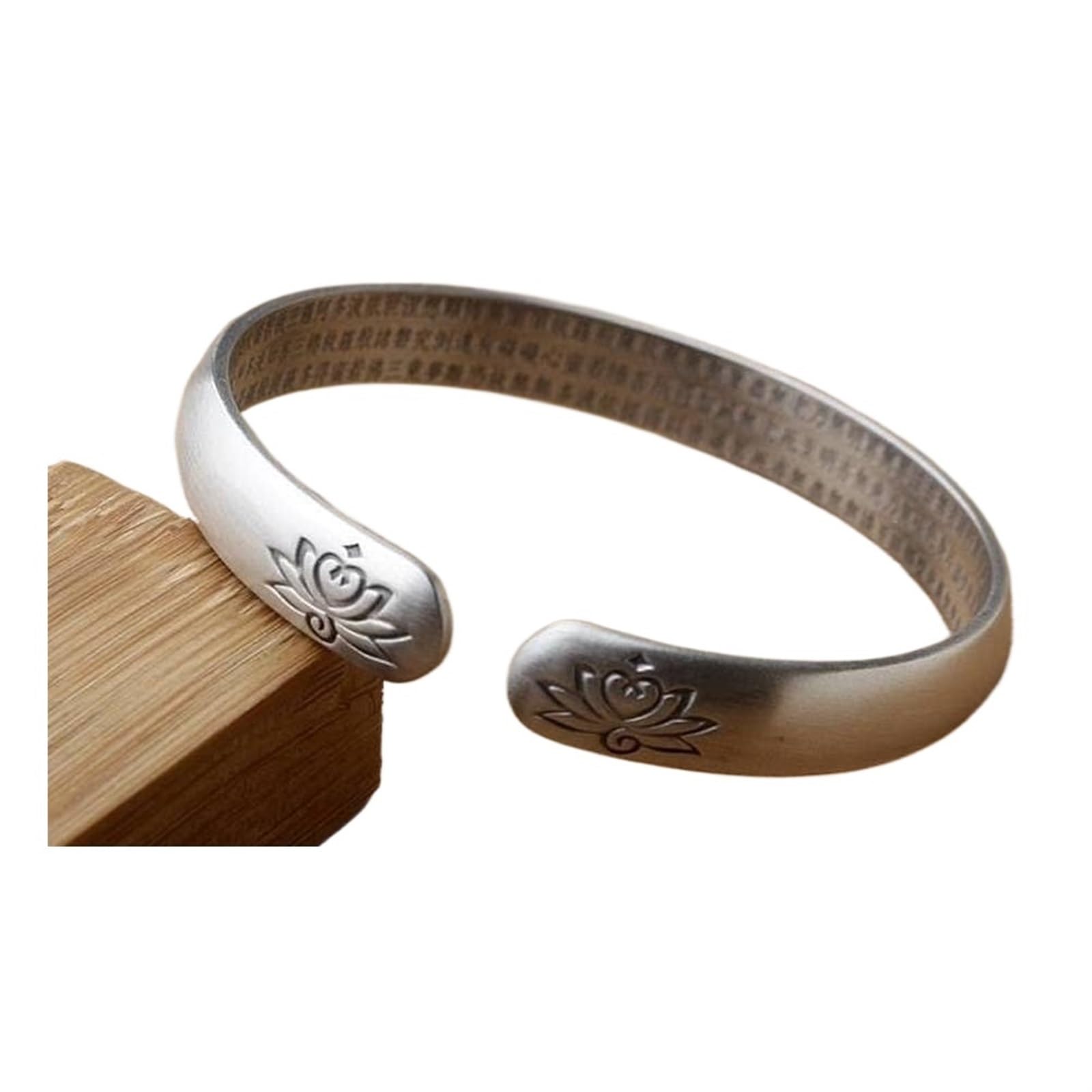 Bracciale in argento, bracciale rigido alla moda, bracciale rigido 999 Anemone con detti buddisti Bracciale aperto Bracciale in argento spazzolato opaco Come mostrato, i braccialetti possono essere re