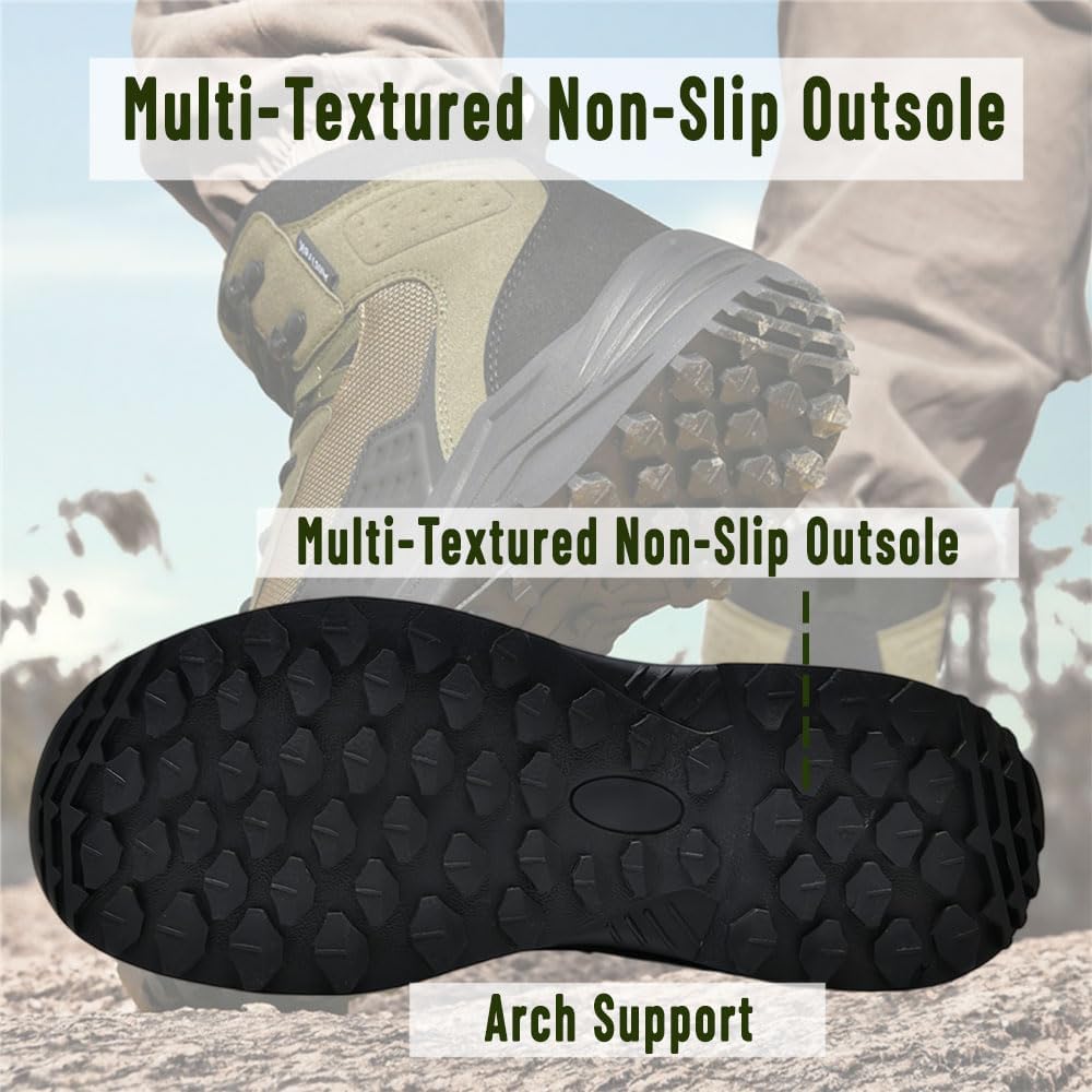 Men's Lightweight Tactical Combat Boots with Side Zipper & Slip-Resistant Sole