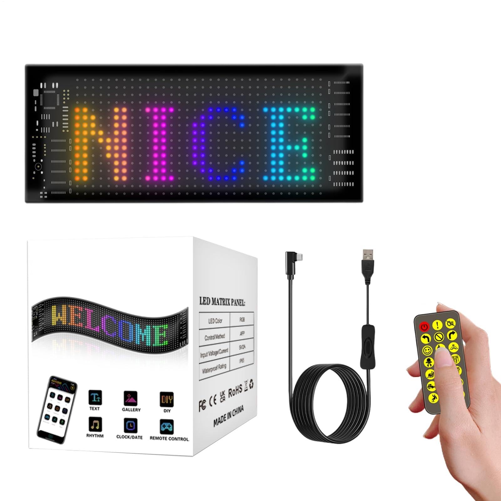 Led Window Sign for Car Wireless App Control Animation Message Scrolling