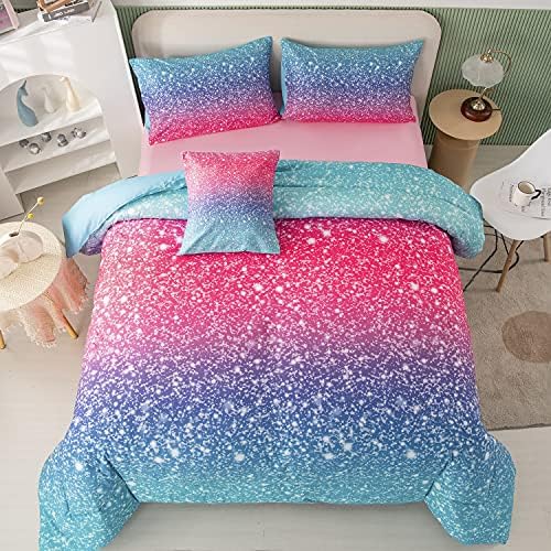 PERFEMET Girls Comforter Set Twin Size 6 Piece Bed in A Bag 3D Colorful Rainbow Bedding Comforter Sheet Set for Kids – (1 Comforter, 1 Flat Sheet, 1 Fitted Sheet, 2 Pillowcases, 1 Cushion Cover)