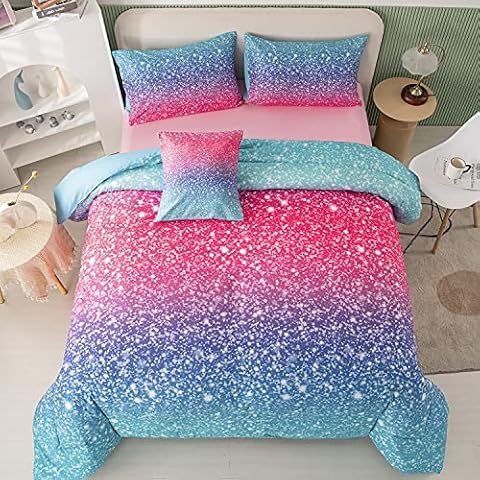PERFEMET Girls Comforter Set Twin Size 6 Piece Bed in A Bag 3D Colorful Rainbow Bedding Comforter Sheet Set for Kids - (1 Comforter, 1 Flat Sheet, 1 Fitted Sheet, 2 Pillowcases, 1 Cushion Cover) Cover