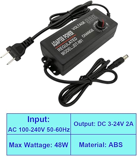 Miniatura 2 de YUNBO Adaptador de fuente de alimentación de voltaje ajustable AC 100-240V a voltaje variable DC 3-24V 2A 48W para luces de tira LED regulables