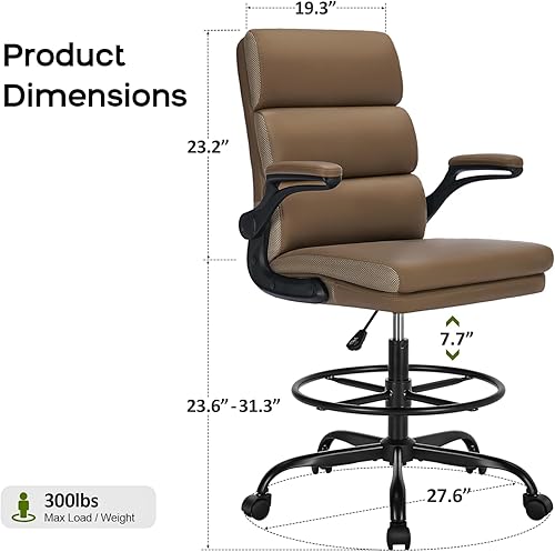 Miniatura 2 de Silla de dibujo alta de oficina con reposabrazos abatibles acolchados, silla de escritorio ergonómica ejecutiva para computadora con cómodo respaldo