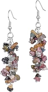 Natural Tumbled Stones Earrings for Women, Reiki Healing Crystal Long Dangle Hook Eardrop