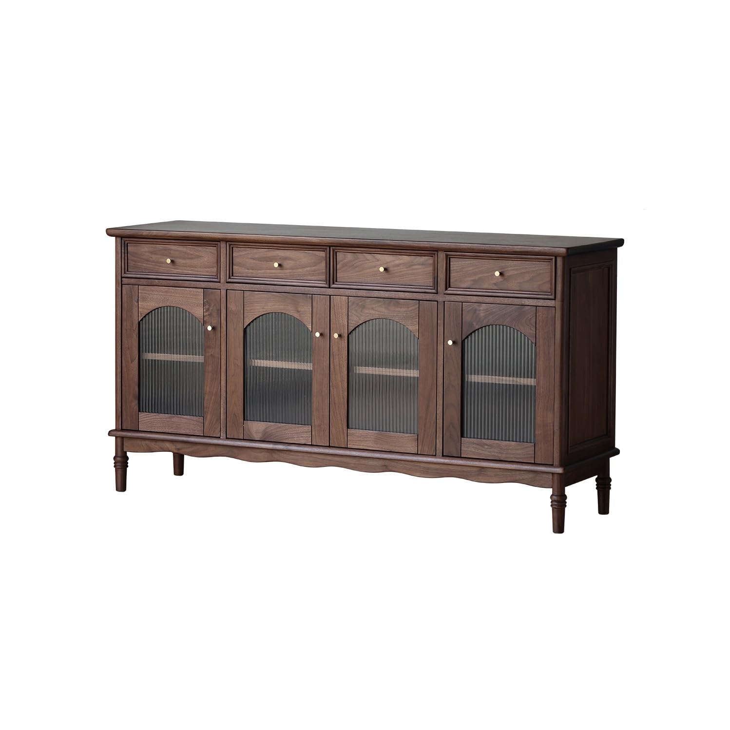 Gabinete De Barra De Café Vitrina de Cristal Simple Estilo Retro en Nogal Negro, Mueble Decorativo Moderno Ideal for Sala Estar, Entrada y Comedor Gabinete Buffet con Almacenamiento