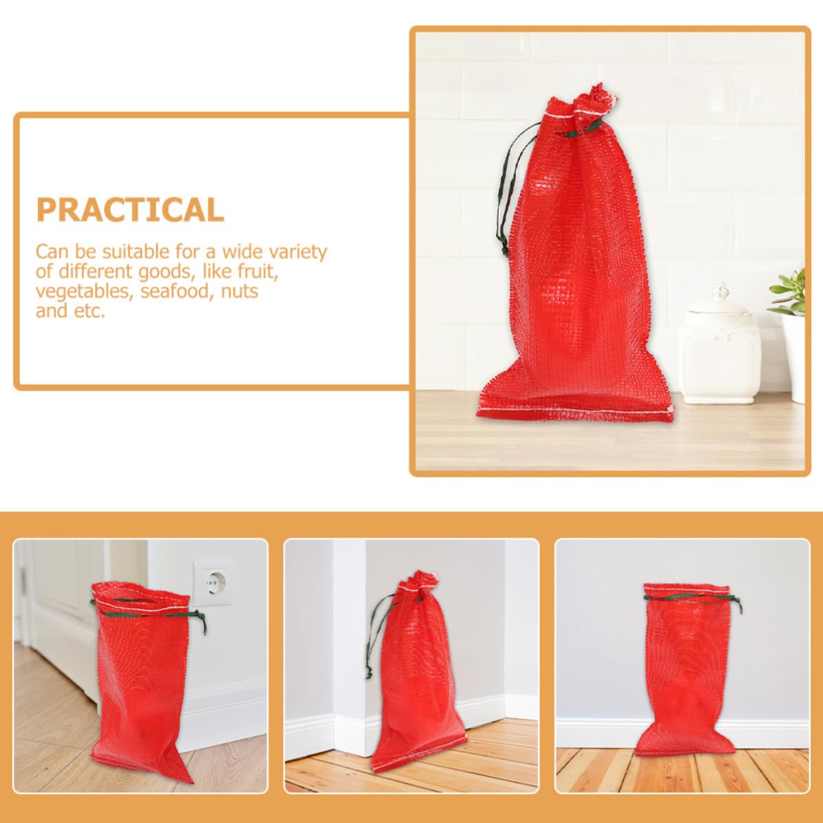 FRCOLOR Bolsa de Malla Roja Paquete de 50 Unidades para Almacenamiento Reutilizable y Resistente a Desgarros, Capacidad Grande para Almacenamiento de Verduras y Frutas