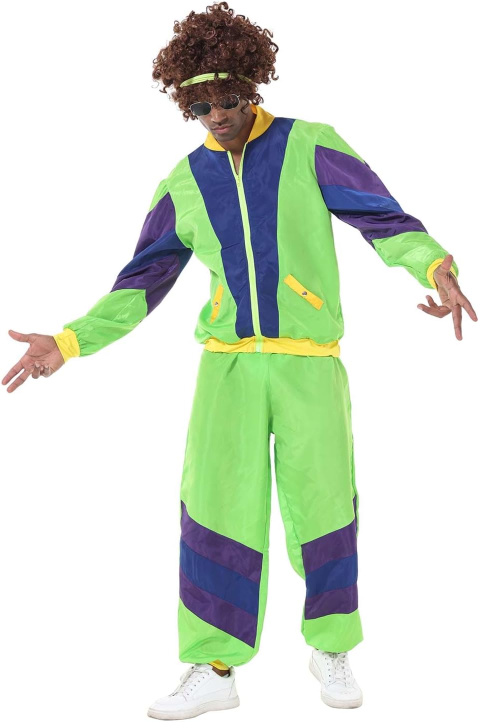80s Outfit Men Tracksuit Costumes Hip Hop Sports Suit Colorblock Jacket Outfits Carnival Set - Image 5
