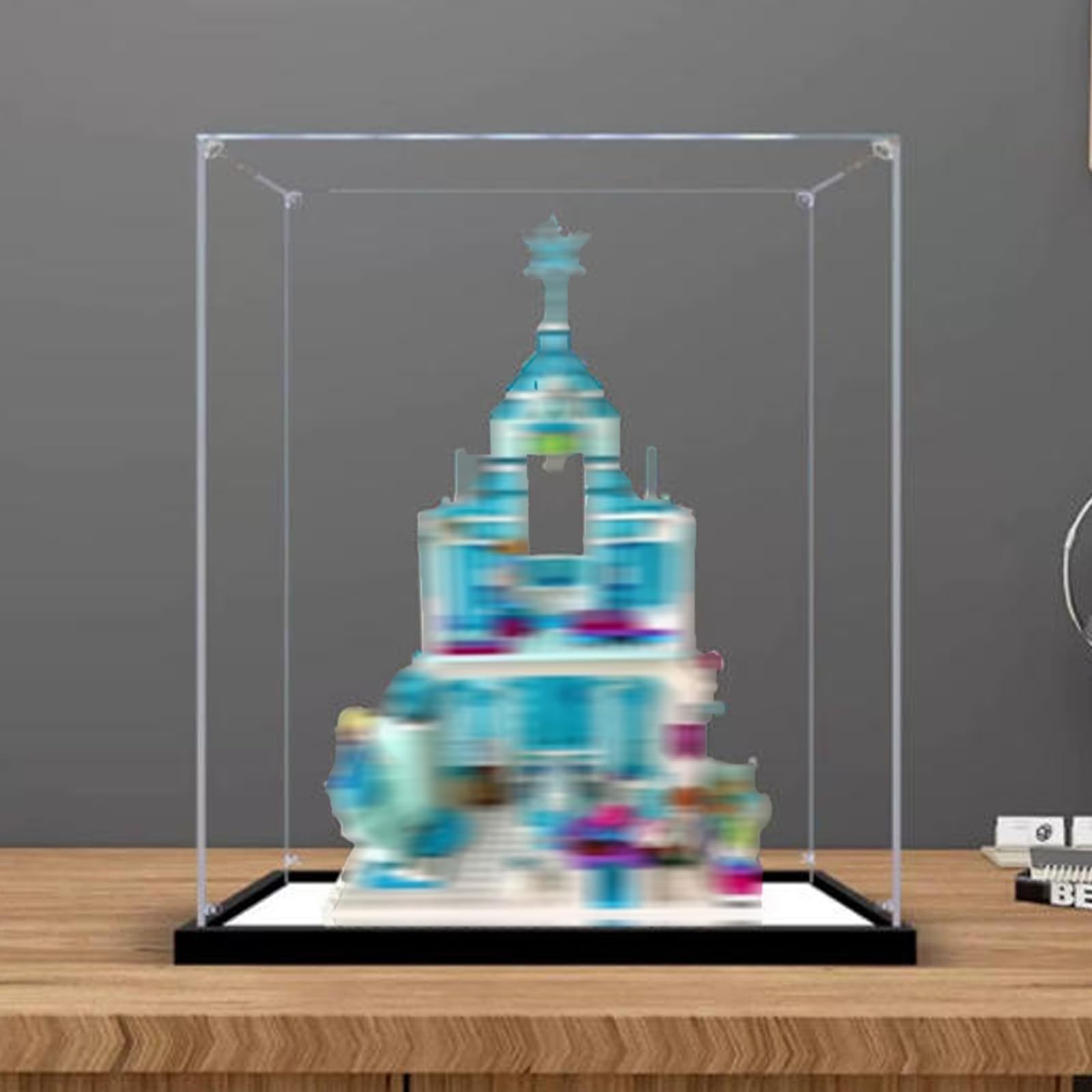Acrylic Display Case Compatible with Lego 43172 Ice Castle Model, Dustproof Transparent Storage Box, Compatible with Lego 43172 (Model Not Included) (3mm-Mirror base)