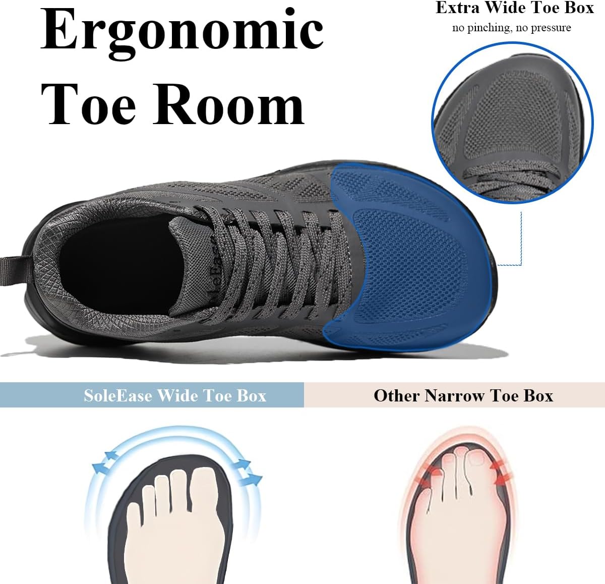 Wide Toe Box Shoes for Men, Lightweight Non Slip Walking Sneakers with Barefoot Feel, Breathable Trail Gym Shoes - Image 2