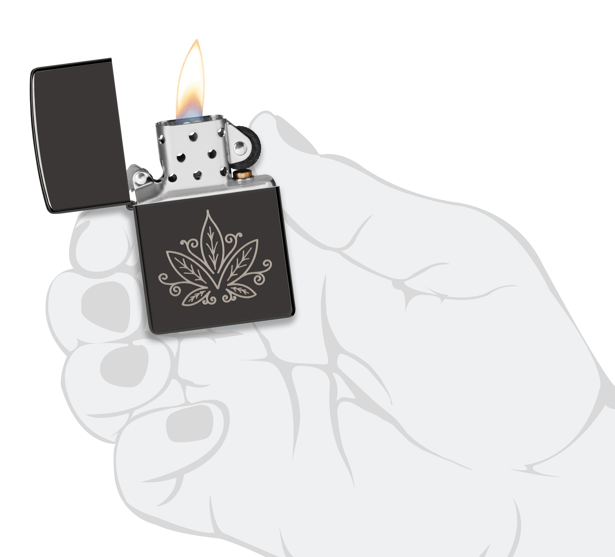 Zippo Cannabis Zapalniczka Sztormowa, Grawerowanie Laserowe, do Napełniania, Wielokrotnego Użytku, Wiatroodporna Konstrukcja, Wykonano w USA, Czarny z optymalnym Połyskiem