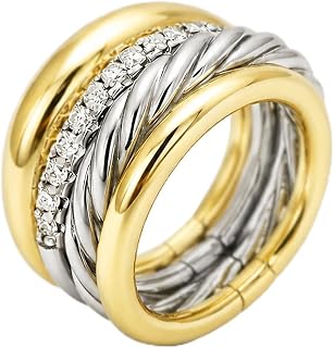 Stackable Rings for Women, Set of 4 Two Tone Gold and Silver Rings, Cubic Zirconia Stacking Ring Set, Fashion Statement Band Rings for Women, Sizes 6 7 8