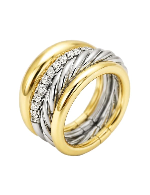 Grozilym Stackable Rings for Women, Set of 4 Two Tone Gold and Silver Rings, Cubic Zirconia Stacking Ring Set, Fashion Statement Band Rings for Women, Sizes 6 7 8 by Grozilym - Used condition - US$17.09