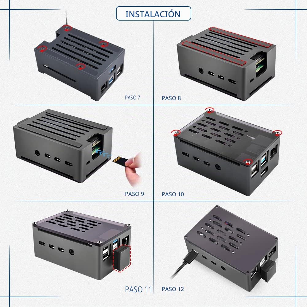 GeeekPi Carcasa NAS de Aluminio para Raspberry Pi 4 con Ventilador PWM y Adaptador M.2 SATA SSD - Refrigeración Pasiva con Ventilador Ultra Silencioso 3510 para Modelo B 2GB 4GB 8GB