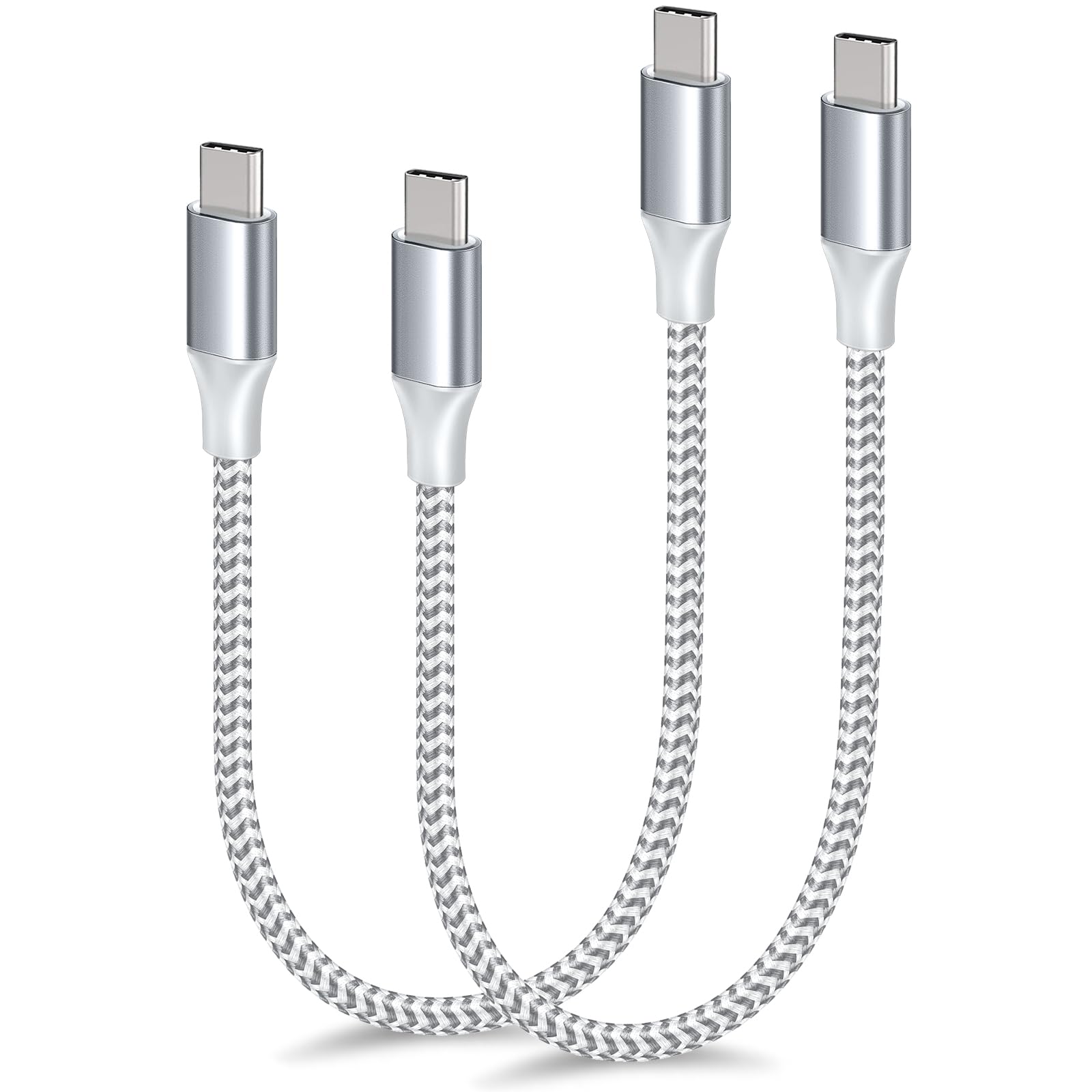 Cable C a C de 1.5 pies, paquete de 2 cables de carga cortos USB tipo C de alta velocidad de 60 W, cable de carga trenzado de nailon compatible con iPhone 16 15 Pro/15 Pro Max Android Samsung Galaxy