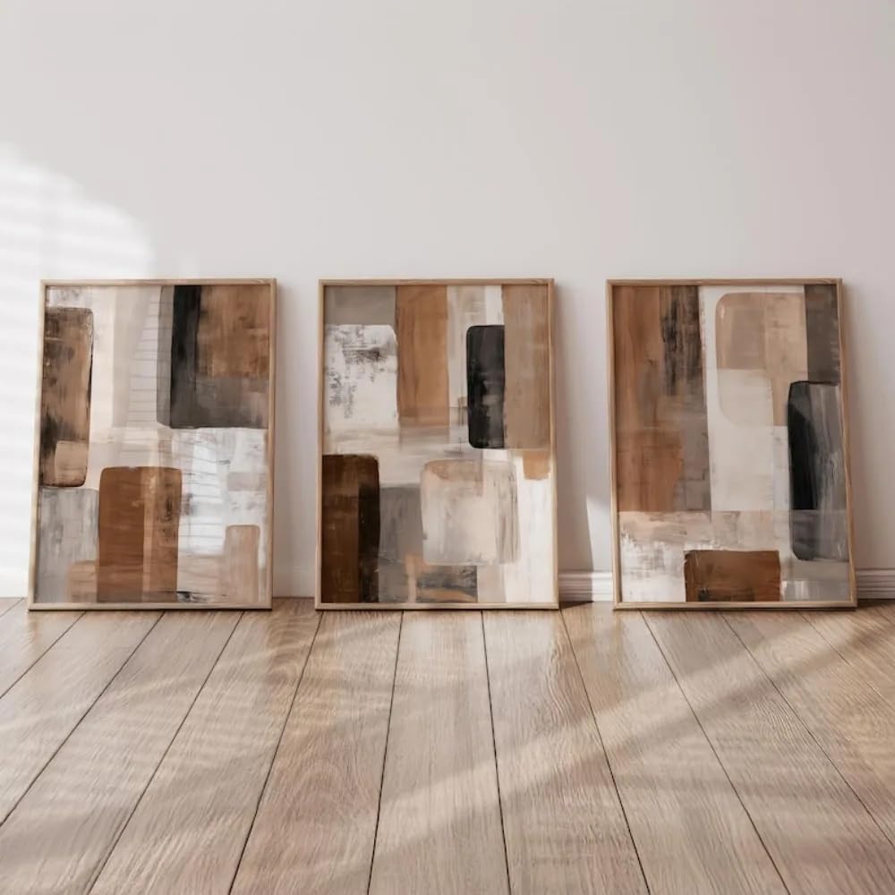 LTjiajuypd Neutral Abstract Wall Art Prints, Brown And Beige Bohemian Modern Living Room Decoration(60x85cm-3Pcs)
