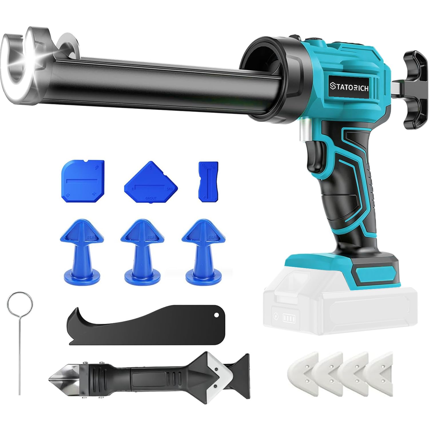 Pistolet à Cartouche sans Fil compatible with Makita 18V(sans batterie), moteur sans balais, 4 vitesses réglables avec LED, pour cartouches 300 ml – Pistolet à mastic professionnel pour rénovation