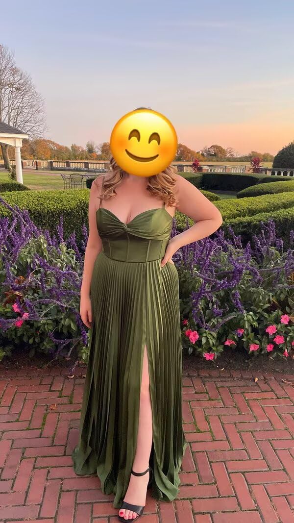 Basgute Satin Bridesmaid Dresses for Women Slit Long A Line Pleated Wedding Guest Dress Formal Cocktail Gown - Image 3