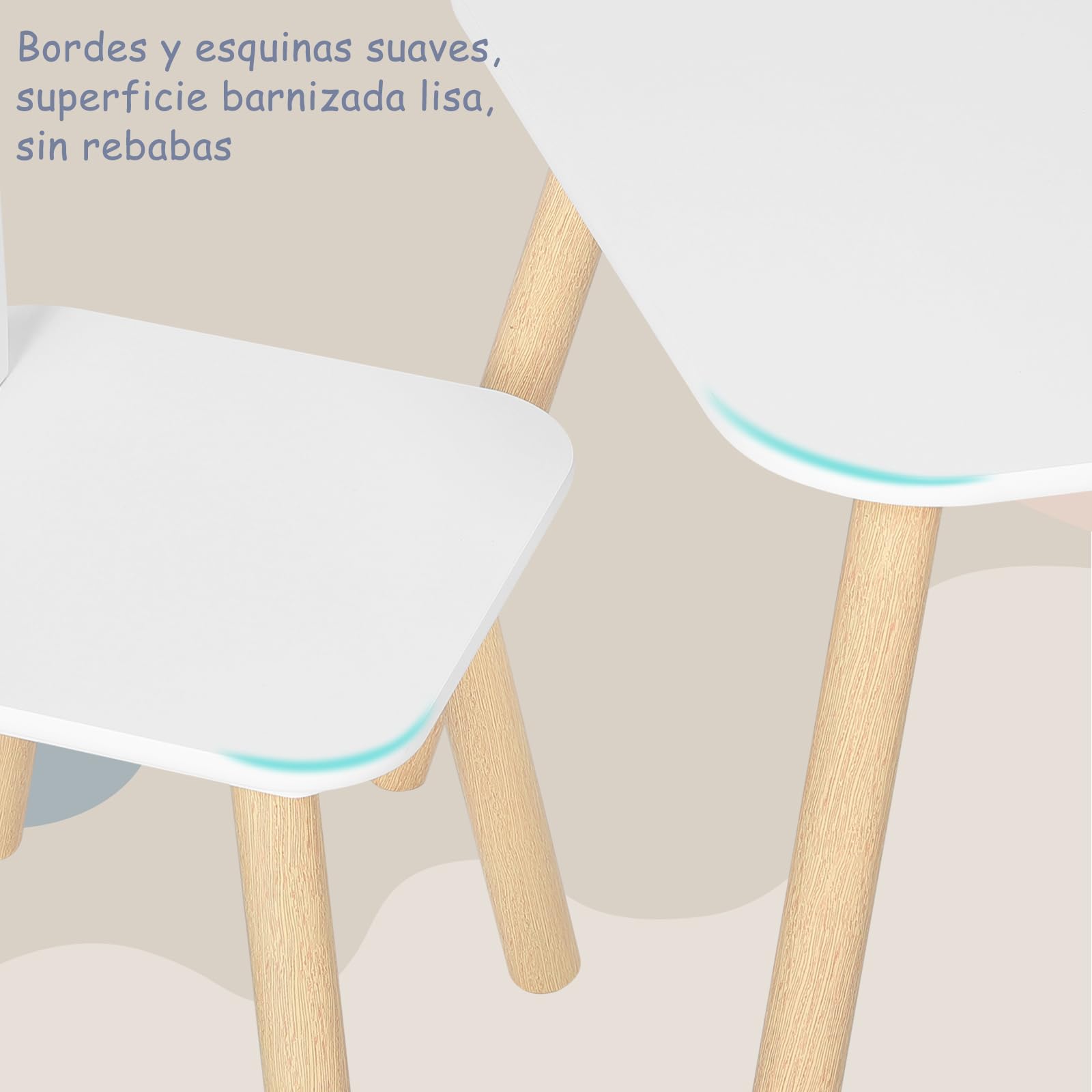 WOLTU Mesa y Sillas Infantiles con Respaldo en Forma de Conejos, Mesa Infantil con Sillas para Jardin Infancia y Habitación de Niños, Patas de Madera Maciza, Blanco