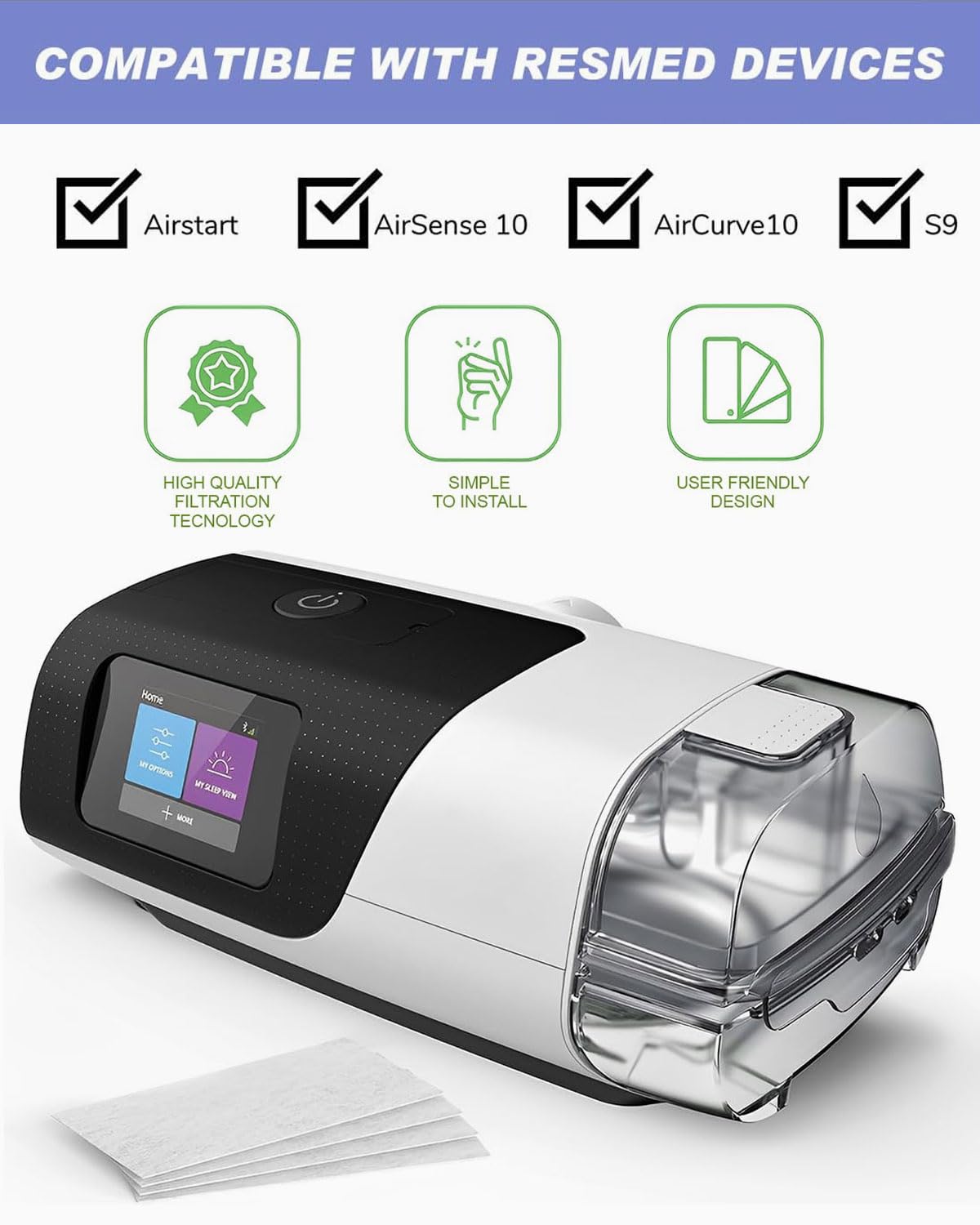 20 sztuk filtrów Premium CPAP do ResMed AirSense 10/11, AirCurve 10, S9 & Löwenstein Prisma Smart – ochrona przed drobnym pyłkiem, filtr pyłkowy, higieniczne jednorazowe filtry do urządzeń