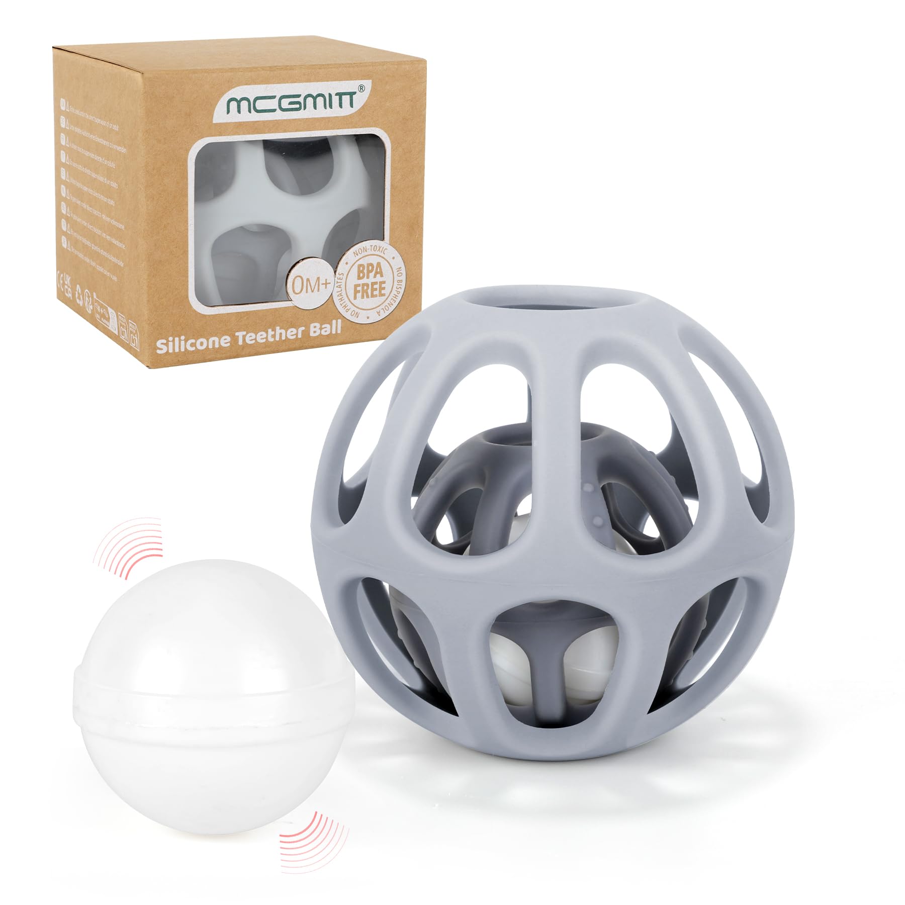 MCGMITT Baby Rattle Teething Toy, Easy Grasp Silicone Infant Ball, BPA Free Non-Toxic Soft Baby Sensory Ball Bath Toy, Motor Skills Toy, Montessori