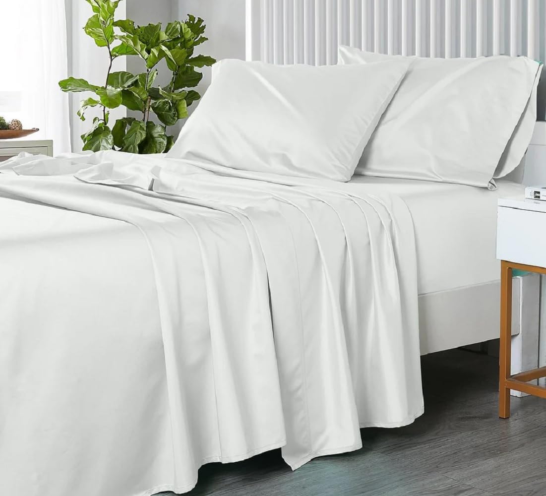 Royal Tradition Made in USA- Pure Cotton Sheet Set- Extra Deep Pockets (22-Inches) 608 Thread Count, King Size Bed Sheets, White