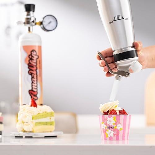 Miniatura 24 de Dispensador de crema de 8.5 fl oz para todas las aplicaciones en frío, batidor de crema de aleación de aluminio duradero con 3 boquillas decorativas