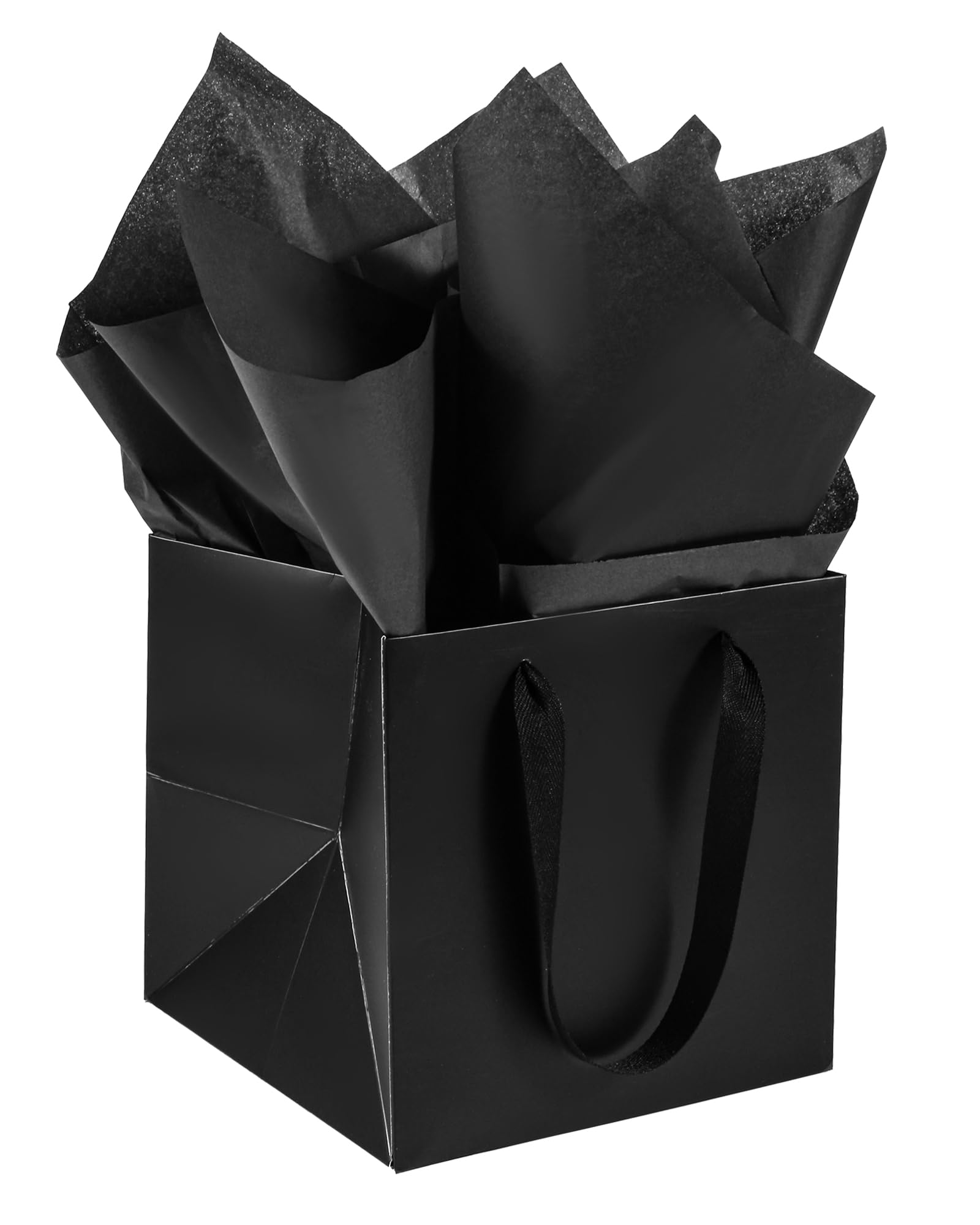 AZOWA Black Square Gift Bags with Tissue - 30cm Paper Bags with Handles Birthday Party Favor Christmas Wedding Gift Box Flowers Decoration (10 PCS, 30x30x30 cm)