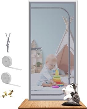 Dixutzi Pet Screen Door Thickened Cat Resistant Mesh Screen Door for Living Room, Bedroom, Kitchen, Patio, Dog Cat Scratch Proof Screen with Zipper Closure Fits Door Size up to 36x 82, Gary
