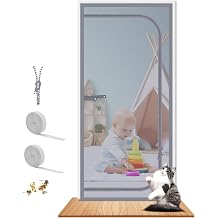 Reinforced Cat Screen Door Fits Door Size 30x 80, Heavy Duty Pets Proof Screen Door with Zipper, Prevent Dogs Cats Running Out from Home Gray
