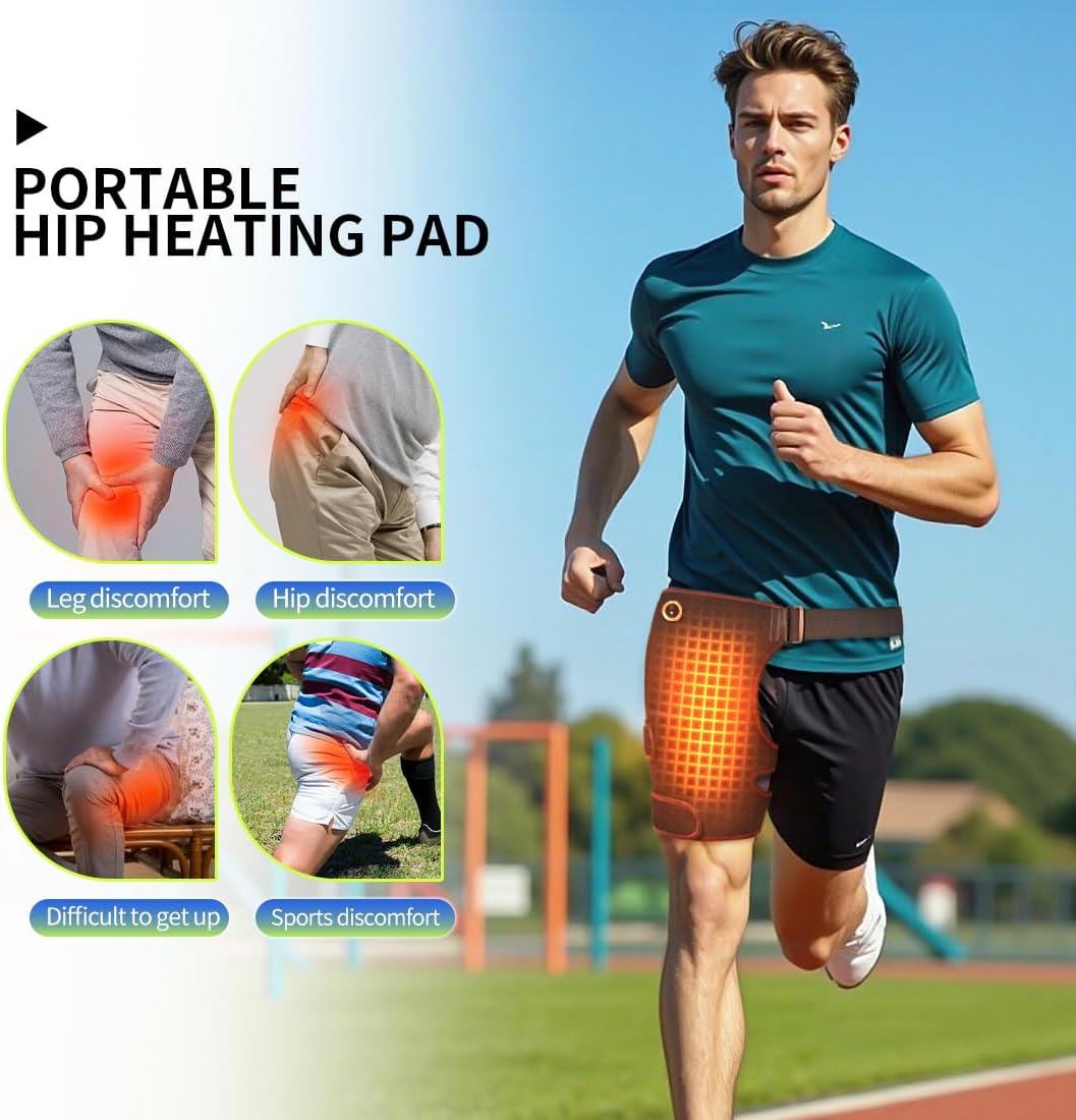 Heated Hip Joint Bracket with Adjustable Electric Hip Massager, Thigh Heating Pad, Hip Joint Support for Relieving Sciatica (Black) - Image 2