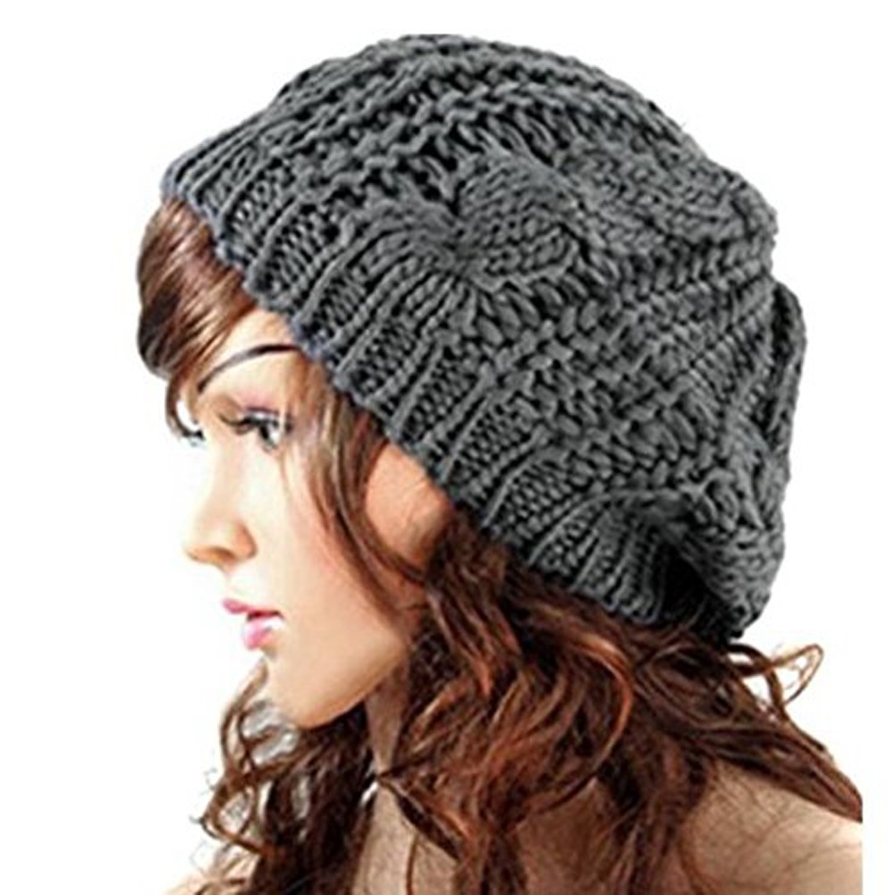 Hugestore Women's Grey Winter Warm Slouch Chunky Crochet Beanie Cap Hat Baggy Beret Hat Cap Deep