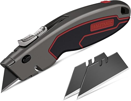 HAUTMEC HT0311 - Cortador de caja de seguridad retráctil resistente, sistema dual retráctil automático con bloqueo de 3 posiciones, cortador de