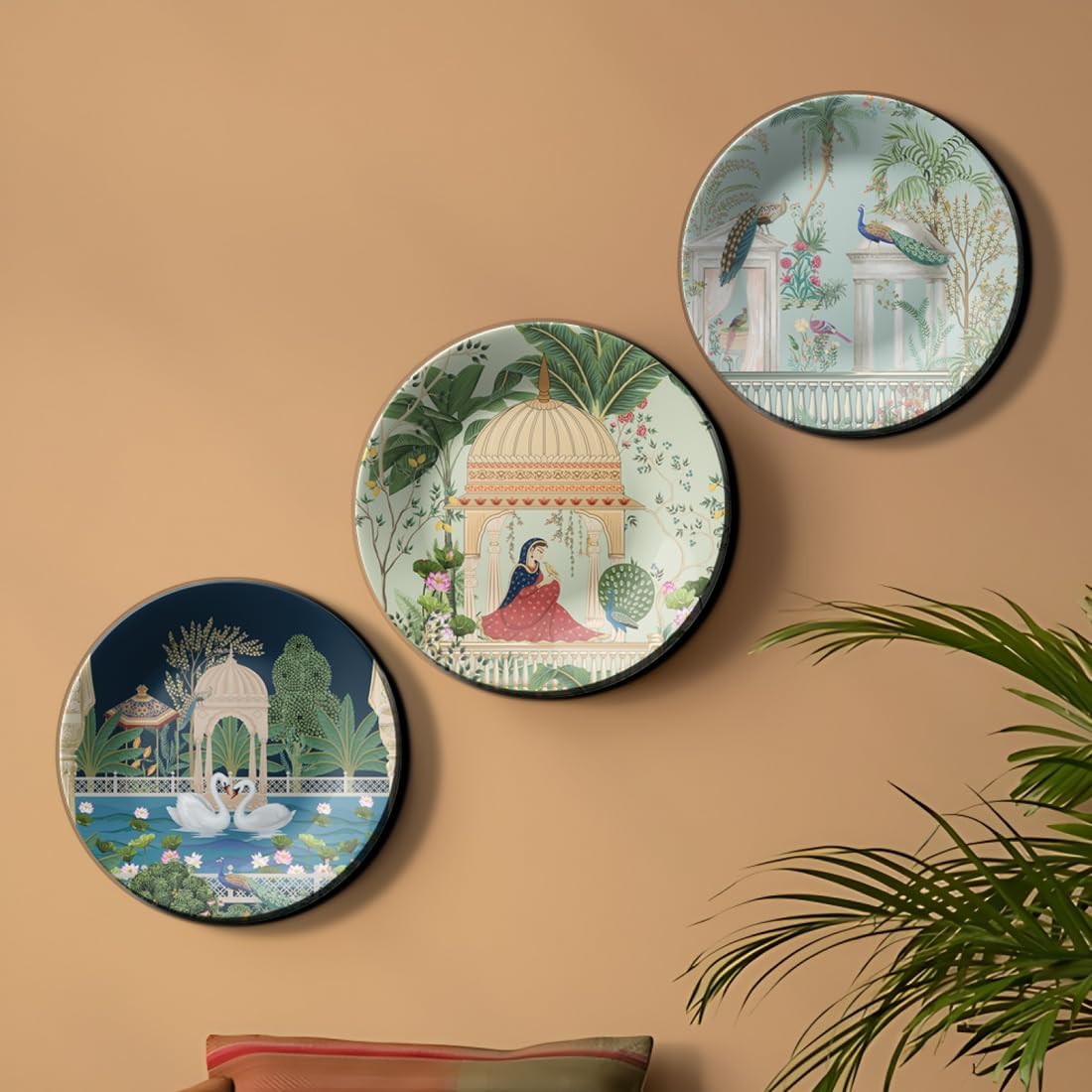 Adorvue Set of 3 Royal Garden With Swan, Peacock Couple Ceramic Decorative Wall Plates For Home Decoration Show Pieces & Wall Accessories For Living Room, Bedroom, Housewarming, Anniversary Gift 8″