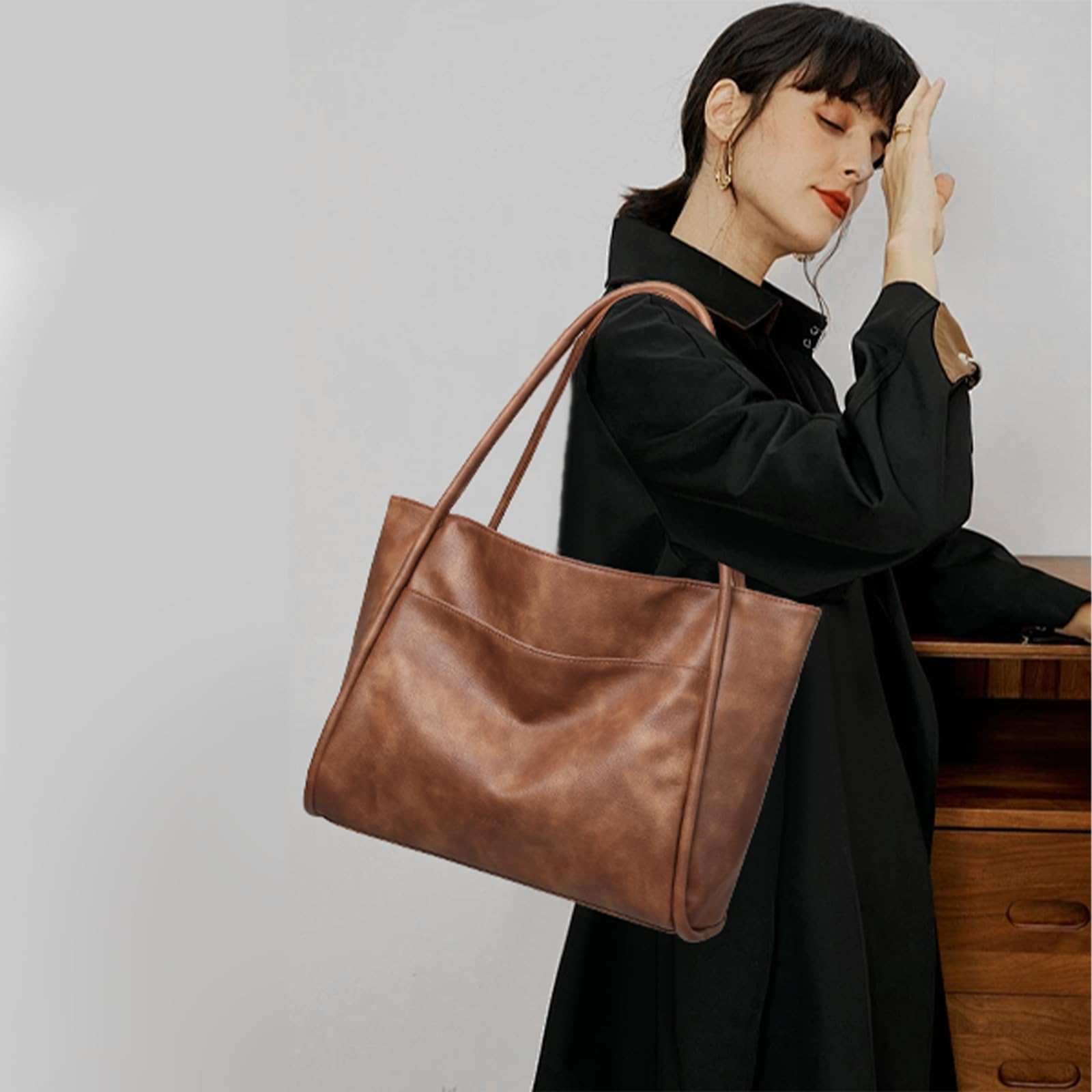 GAEKEAO Bolso Bandolera para Mujer para Universitarias Trabajo Shopper PU Cuero Bolso Hombro Bolsa de Mano Tote