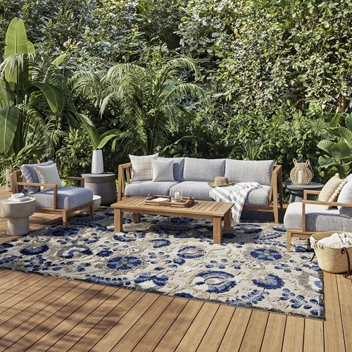 Nourison Home Aloha Natural Blue 7' x 10' Area Rug - Easy Clean, Non Shedding, Bed Room, Living Room, Dining Room, Kitchen (7' x 10')
