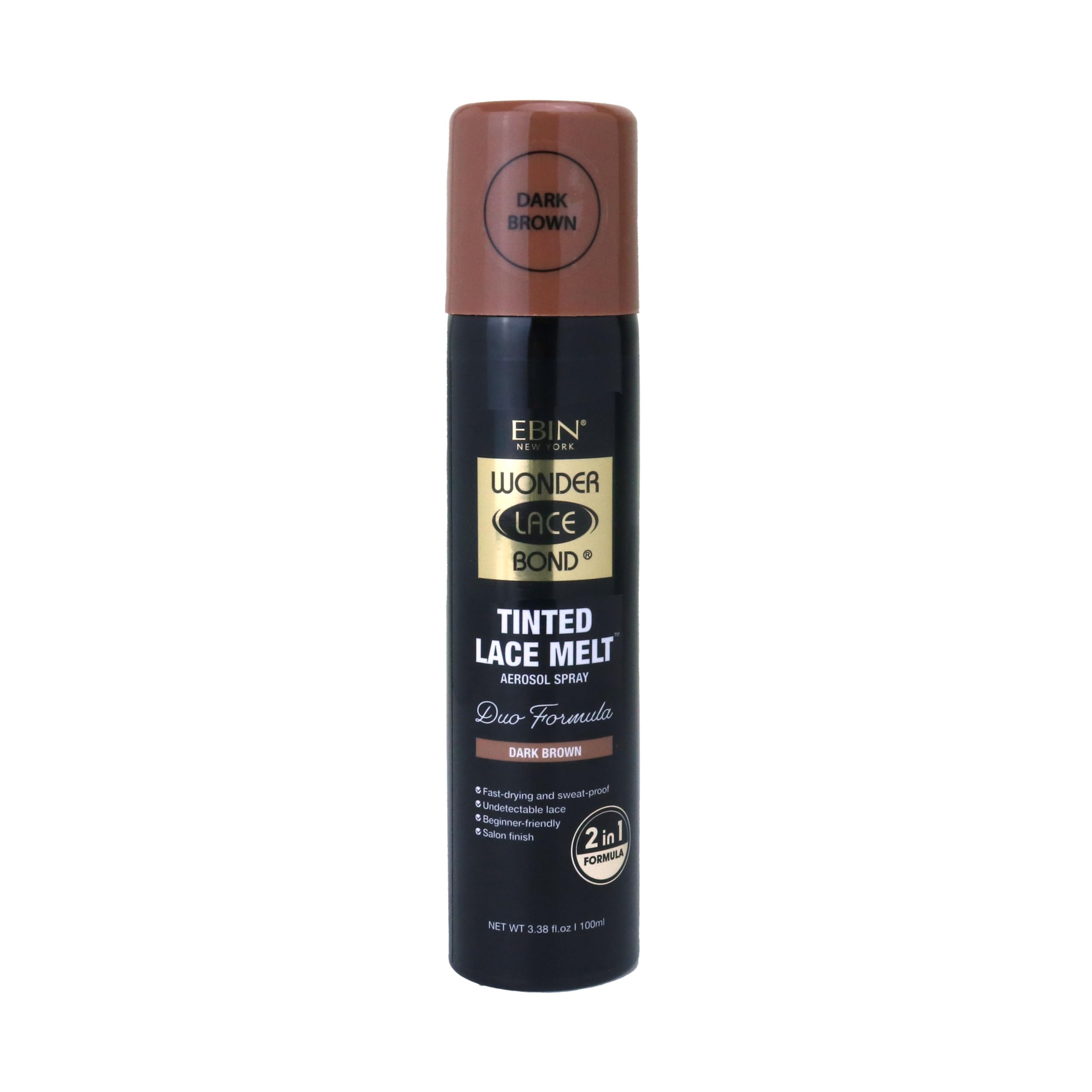 EBIN NEW YORK Wonder Lace Bond Tinted Lace Melt Aerosol Spray - Dark Brown 3.38oz/ 100ml - Quick Dry No Transfer Formula, Humid Resistant, Infused with Keratin for Protect Skin, Paraben Free