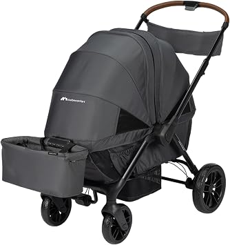 Bebeconfort Helios, Double Pram from Birth, 0-4 Years, 0-22kg, 2 Face-to-face Seats, Large All-Terrain Wheels, Compact Folding, Trolley on Wheels, Protective Canopy, Mineral Graphite