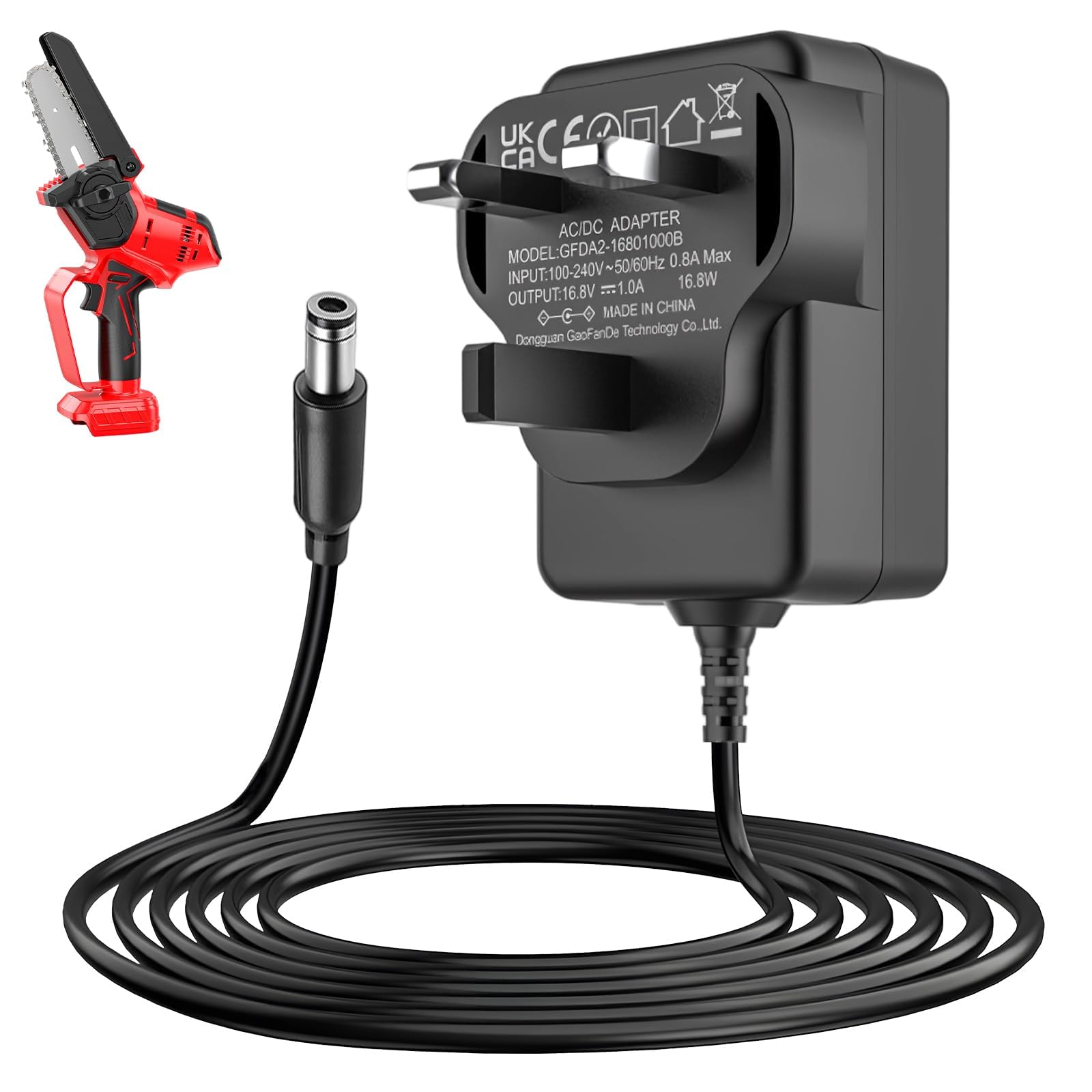 21V Lithium Battery Charger, DC 21V 1A Replacement Charger with 5.5x2.5mm Plug, LED Indicator, for Mini Chainsaw, Leaf Blower and Electric Pruning Shears, 100-240V UK Power Adapter