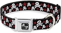 Vista 1 de Buckle-Down Collar de perro con hebilla de cinturón de seguridad, calaveras y estrellas, negro/blanco/rojo, 1 pulgada de ancho, se adapta a cuello