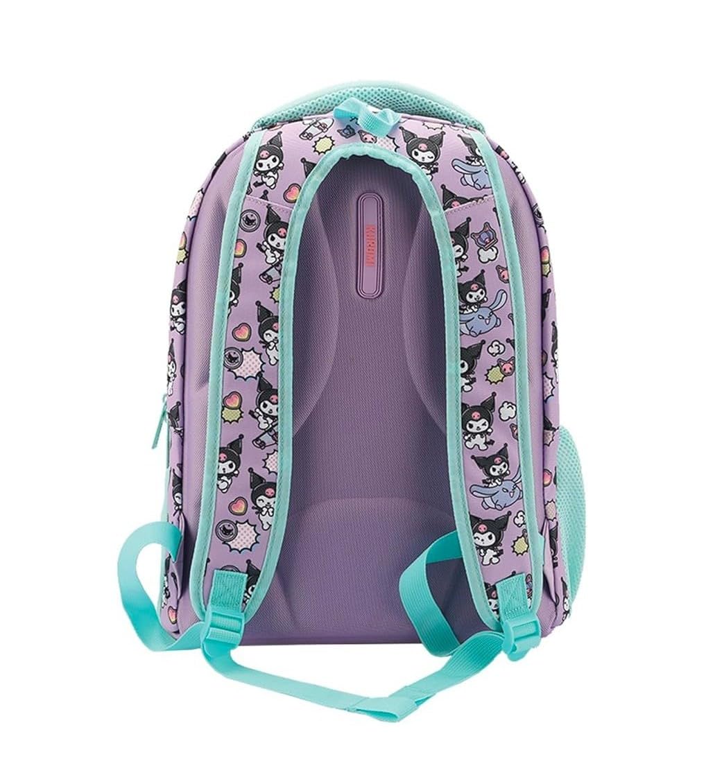 PRESTIGE & DELUXE Zaino Tondo 3 scomparti Kuromi per la scuola primari Bambine + Astuccio 3 piani + diario + Kit penne e portachiave paillettes