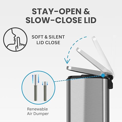 Miniatura 9 de iTouchless SoftStep - Basurero de acero inoxidable con sistema de control de olores contenedor de basura con pedal de 50 litros para cocina oficina