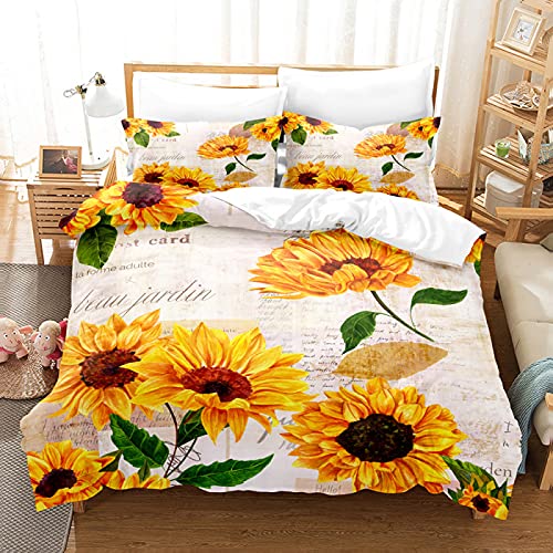 NDXRWDZR Bettwäsche 135x200 Gelbe Sonnenblume Bettwäsche-Set mit Reißverschluss Schließung Bettbezug für Kinder Mädchen Weicher Atmungsaktive Mikrofaser Bettwäsche + 2 Kopfkissenbezug 80x80 cm