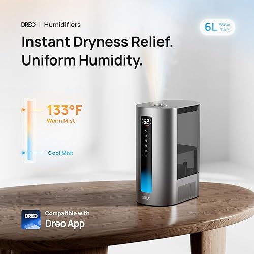 Miniatura 2 de Dreo Humidificador inteligente de 6L, humidificador de niebla cálida y fría para dormitorio, llenado superior, tiempo de funcionamiento de 60 horas,