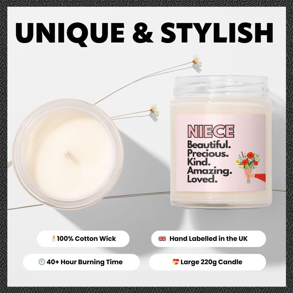 Niece Gifts - Luxury Soy Wax Candle - Vanilla, Jasmine, Sugared Almond - Makester, Light - Image 3