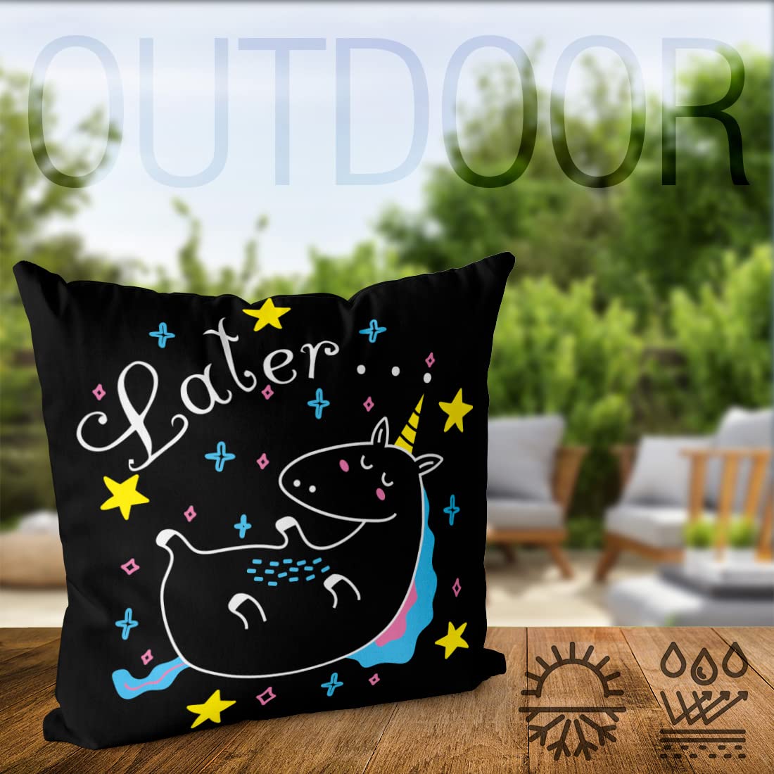 VOID Later Sleepy Unicorn poszewka na poduszkę z jednorożcem na poduszkę do użytku na zewnątrz, wymiary poduszki: 80 x 80 cm