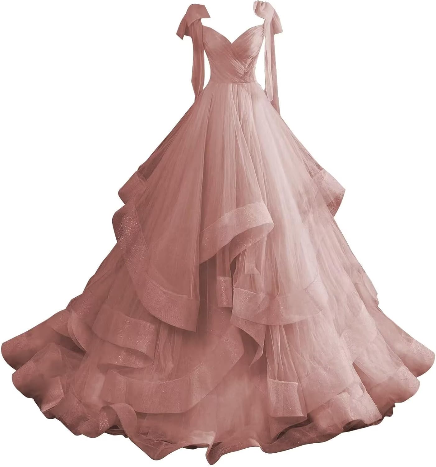 CWOAPO Layered Ruffles Tulle Prom Dresses Spaghetti Strap Ball Gowns Long Elegant V Neck Bow Formal Evening Dress 2025
