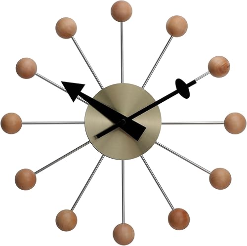 NUOVO Reloj de pared de bola de madera de 13 pulgadas, multicolor, de mediados de siglo, creativo, silencioso, de cuarzo, divertido, decorativo,