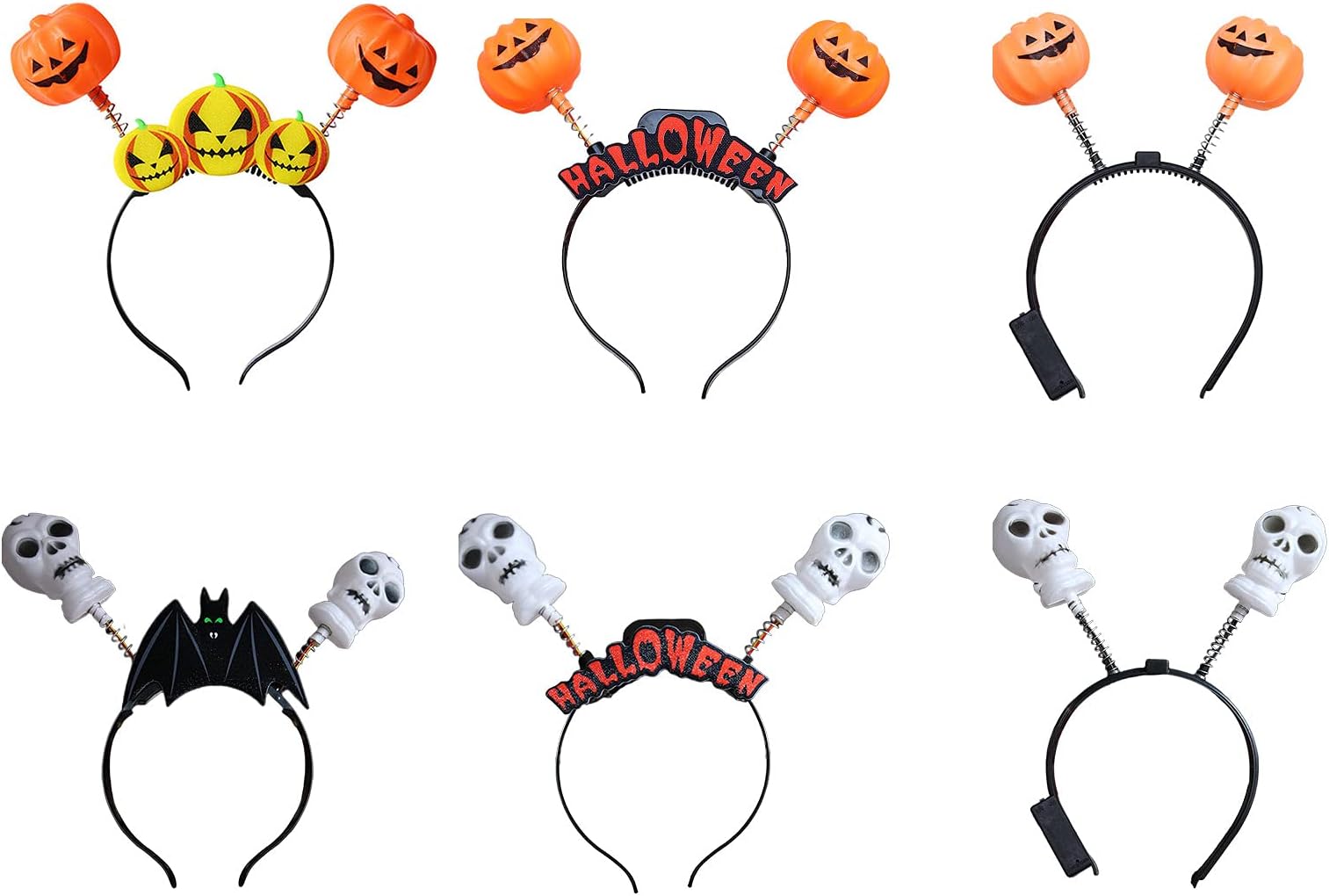 DZAYHalloween Headbands, 6 Pack Hair Hoop Hairband Halloween Party Costume Dress Up Cosplay Head Buckle, Sparking Light Headwear Pumpkin Skull Ghost Bat Fancy Dress Headware Hair Decorations