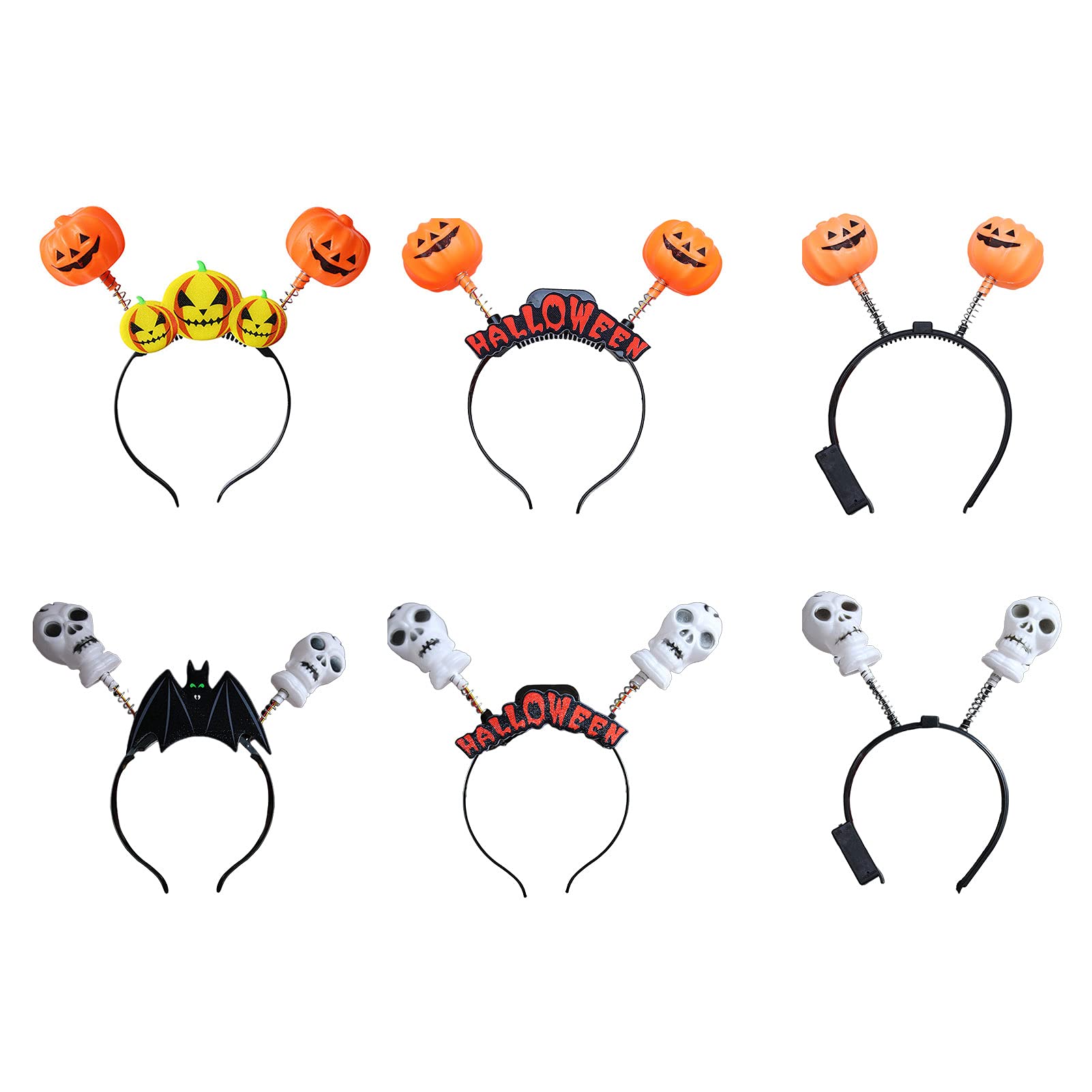 DZAYHalloween Headbands, 6 Pack Hair Hoop Hairband Halloween Party Costume Dress Up Cosplay Head Buckle, Sparking Light Headwear Pumpkin Skull Ghost Bat Fancy Dress Headware Hair Decorations