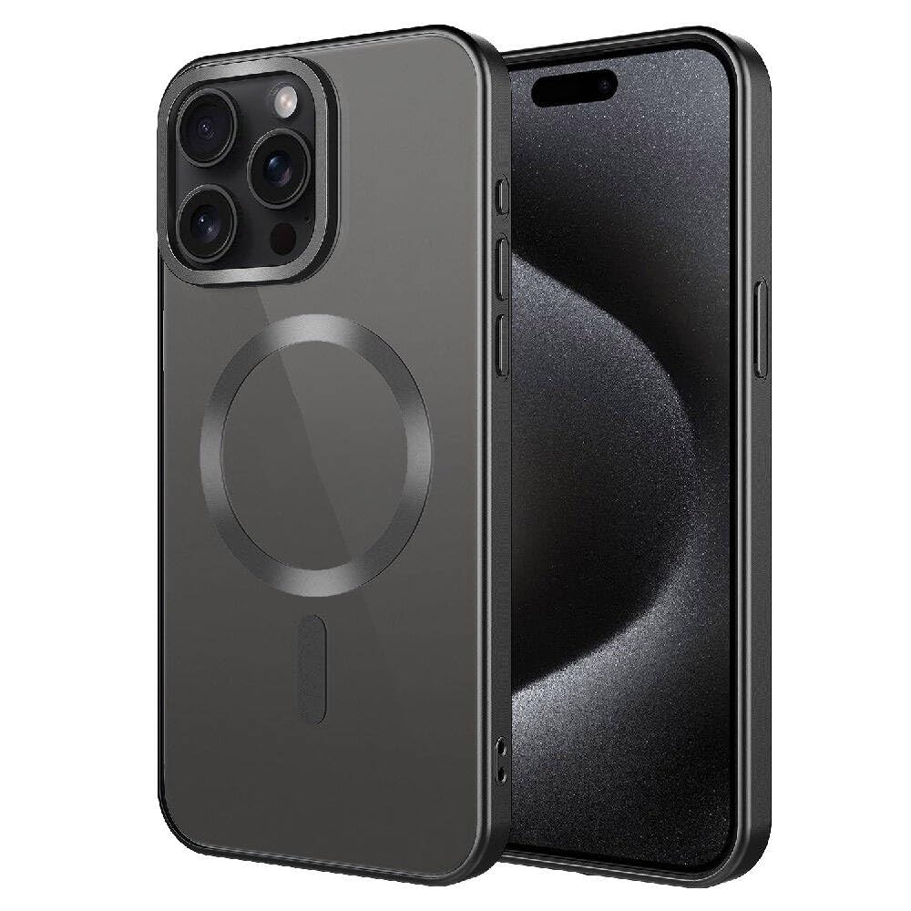 Zore Apple için uyumlu iPhone 15 Pro Kılıf Mat Tasarımlı M-safe Wireless Şarj Özellikli Zore Mat Setro Kapak Siyah